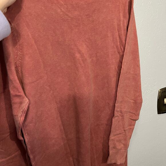 LOGO by Lori Goldstein Sun Faded Cotton V-Neck Sweater Orange Spice, Medium - Picture 10 of 10